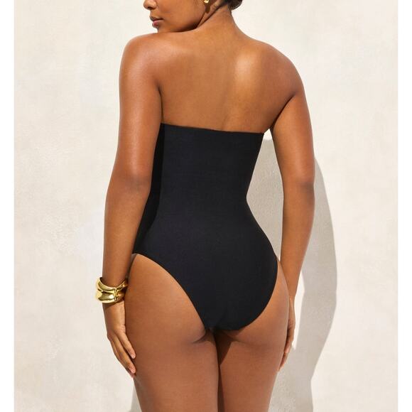 J.Crew Classic Sculp Gemma Bandeau One Piece Swimsuit Sz 4 Black Removable Strap - Picture 2 of 7